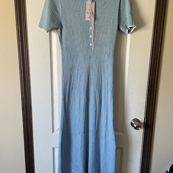 AMAZON - MEROKEETY | Ribbed Knit Polo Button Dress | Sky Blue | Size L | NWT - Picture 8 of 10